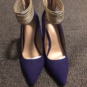Blue Heels with Gold strap details